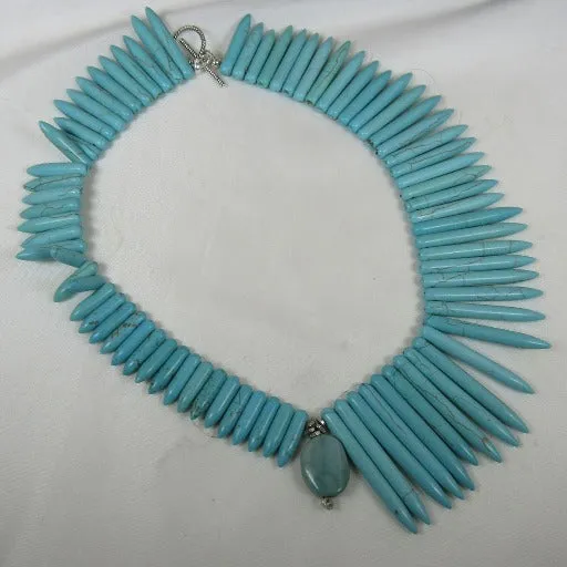 Turquoise Spike Statement Asymmetric Necklace