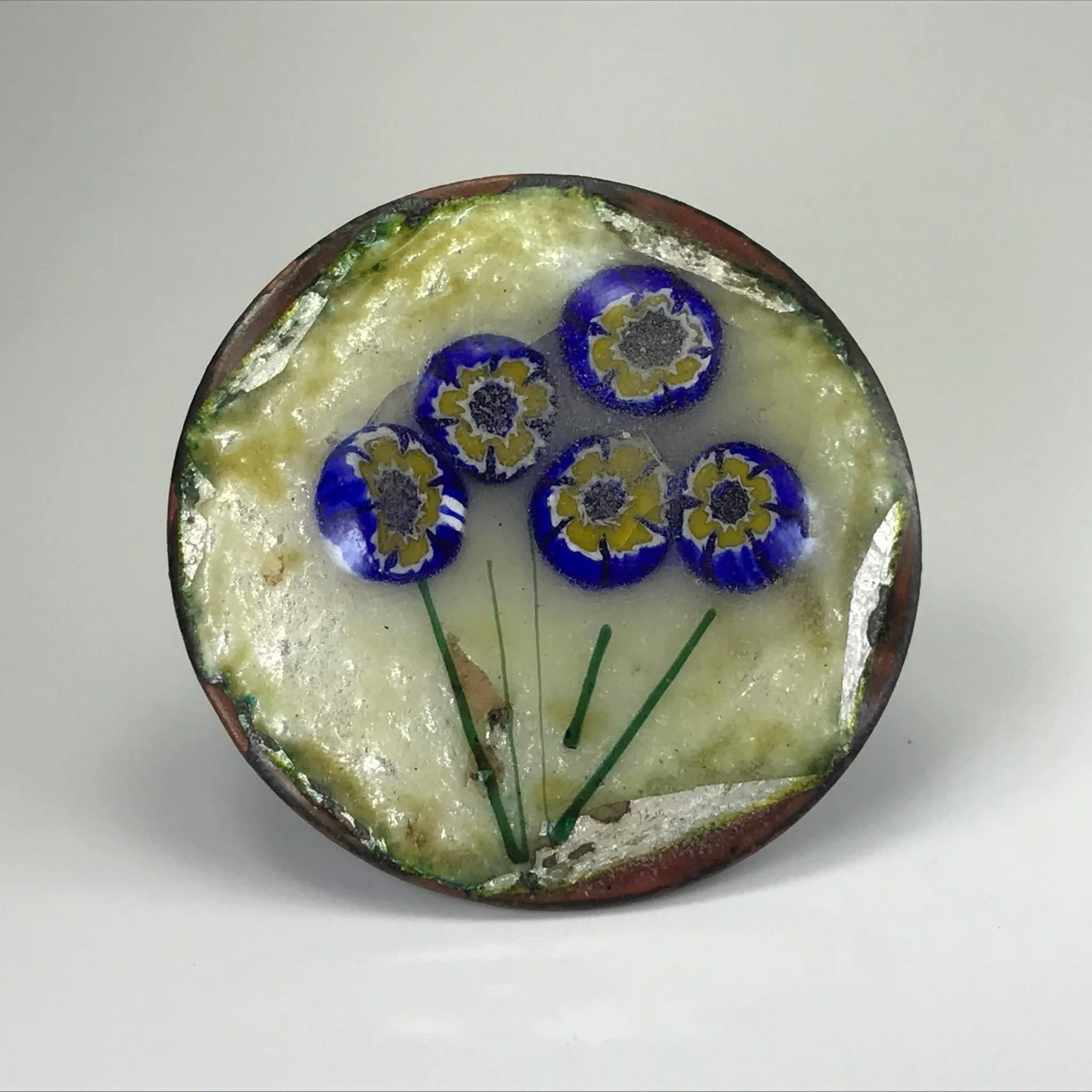 Upcycled Flower Statement Ring. Vintage Blue Painted Flowers. Recycled Ring.