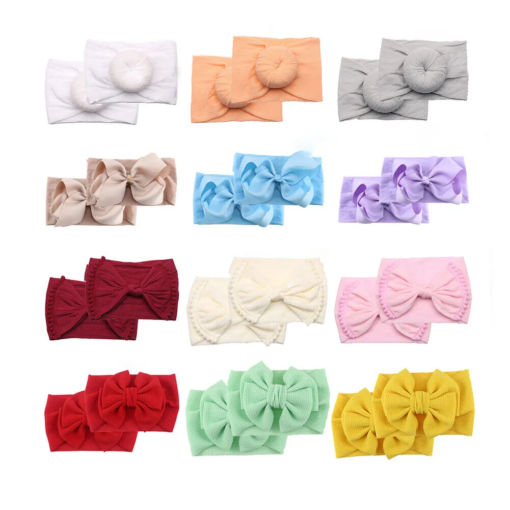 US 12-24 Pack Kids Boy Girl Baby Headband Toddler Lace Flower Dot Bow Hair Band