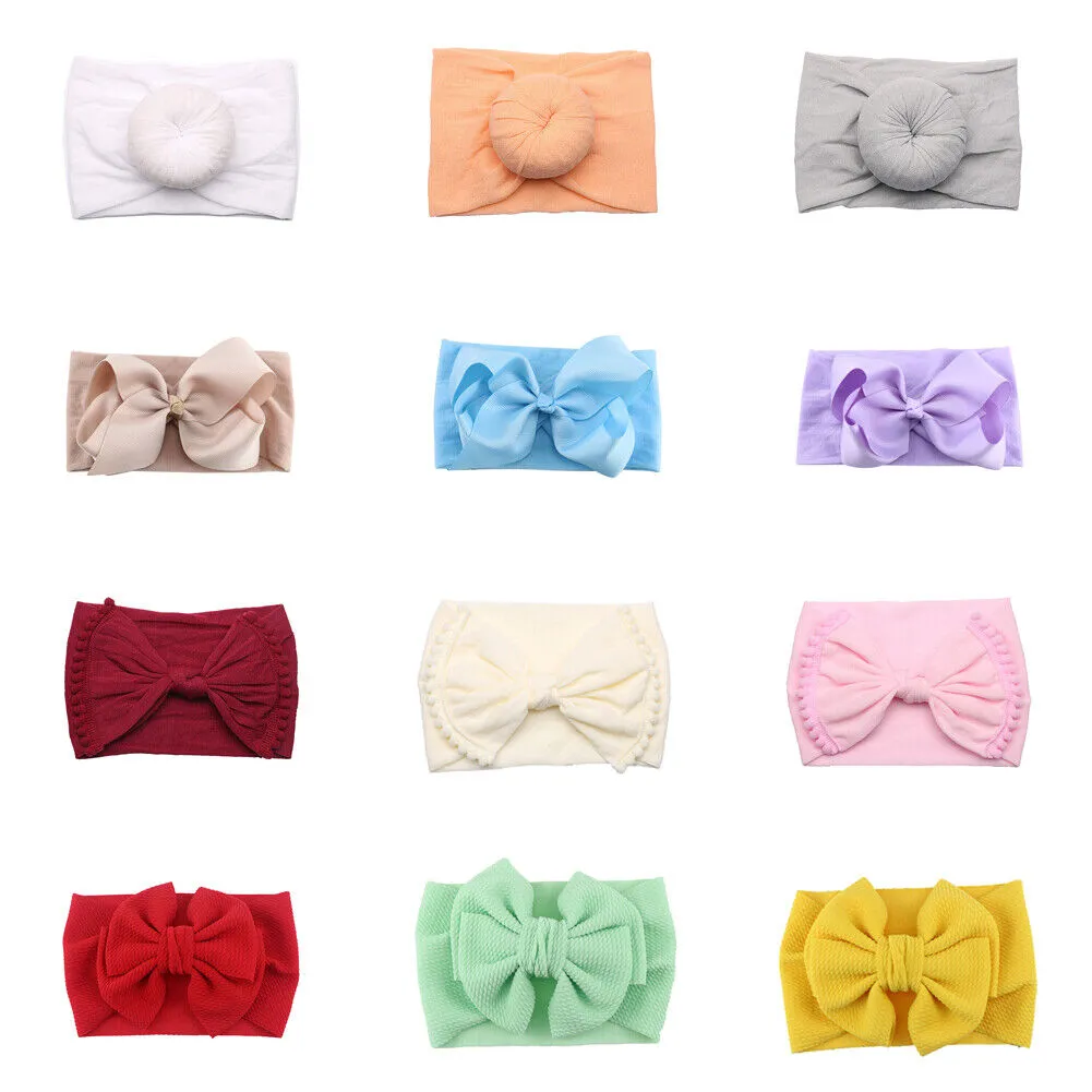 US 12-24 Pack Kids Boy Girl Baby Headband Toddler Lace Flower Dot Bow Hair Band