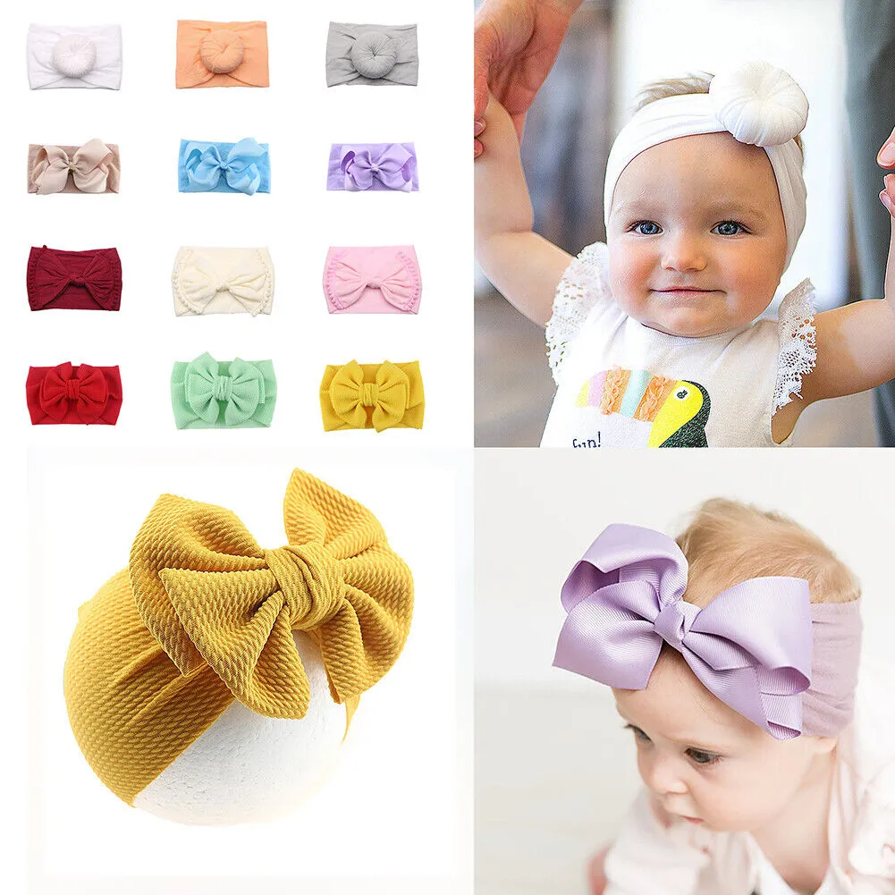 US 12-24 Pack Kids Boy Girl Baby Headband Toddler Lace Flower Dot Bow Hair Band