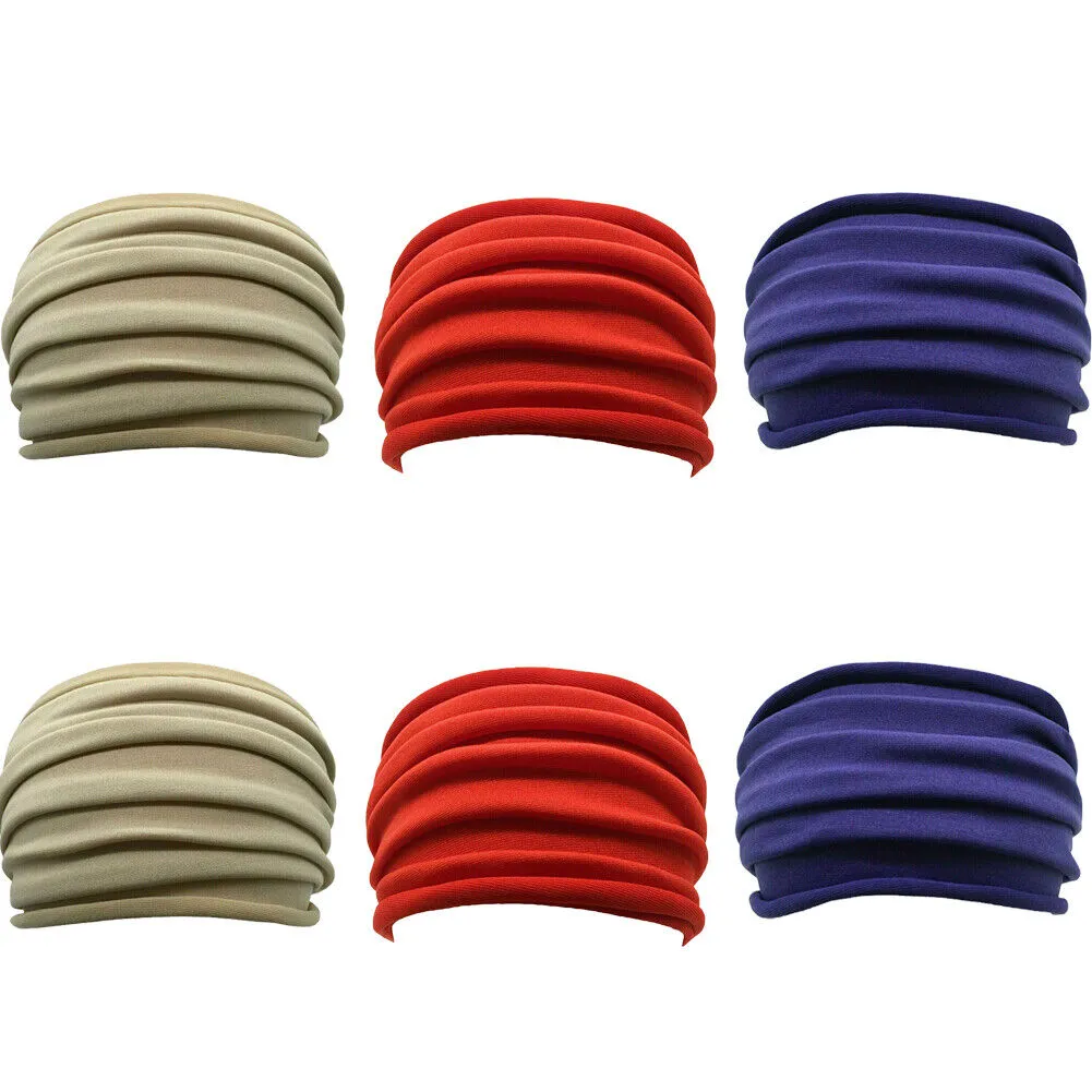 US 3-6 Pack Turban Soft Head Wrap Elastic Stretch Wide Yoga Headbands Hairbands