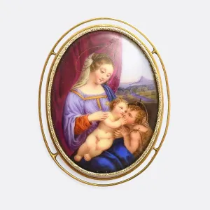 Victorian "Madonna & Child With St John" Enamel Miniature Brooch