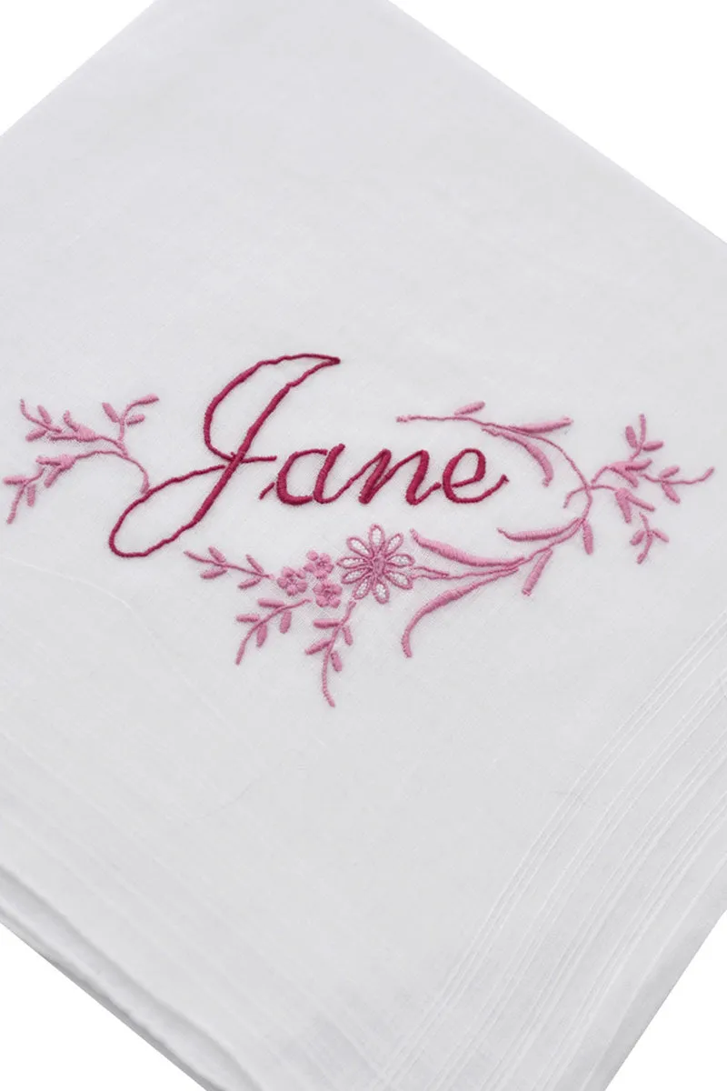 Vintage Jane Monogrammed Handkerchief with Pink Flowers