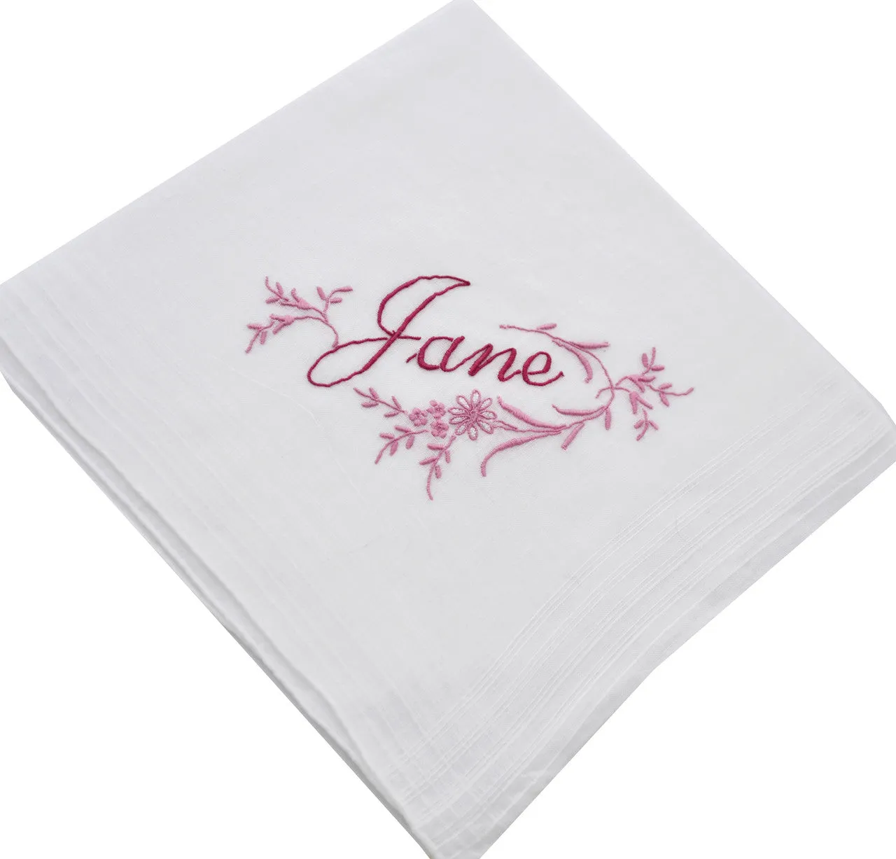 Vintage Jane Monogrammed Handkerchief with Pink Flowers