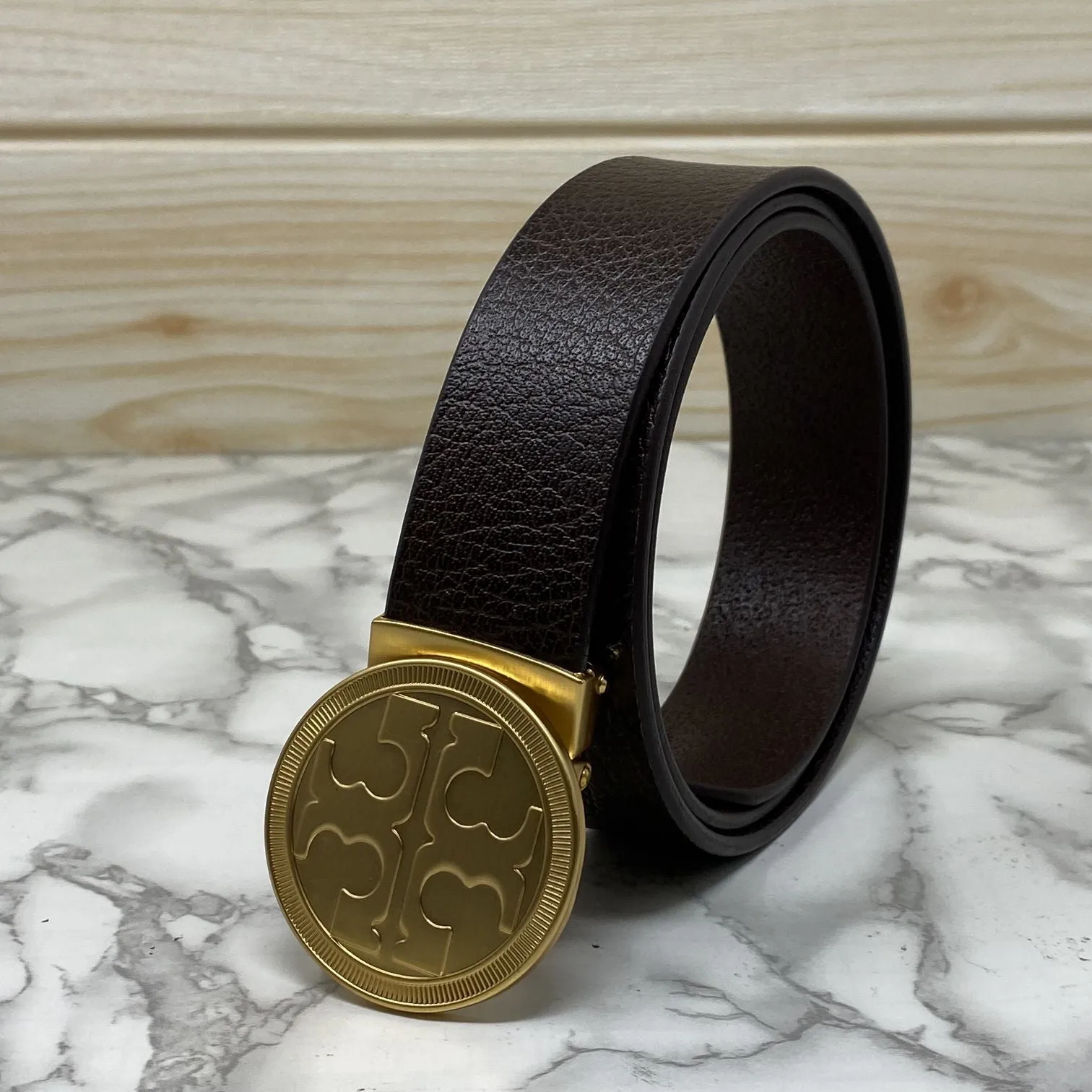 Vintage Round Buckle Belt With Leather Strap-JonasParamount