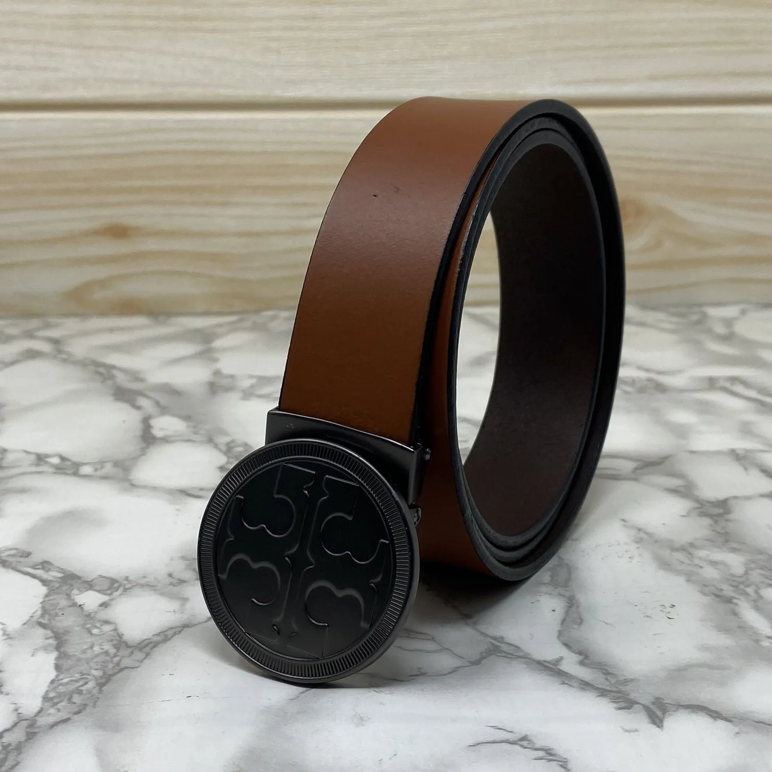 Vintage Round Buckle Belt With Leather Strap-JonasParamount