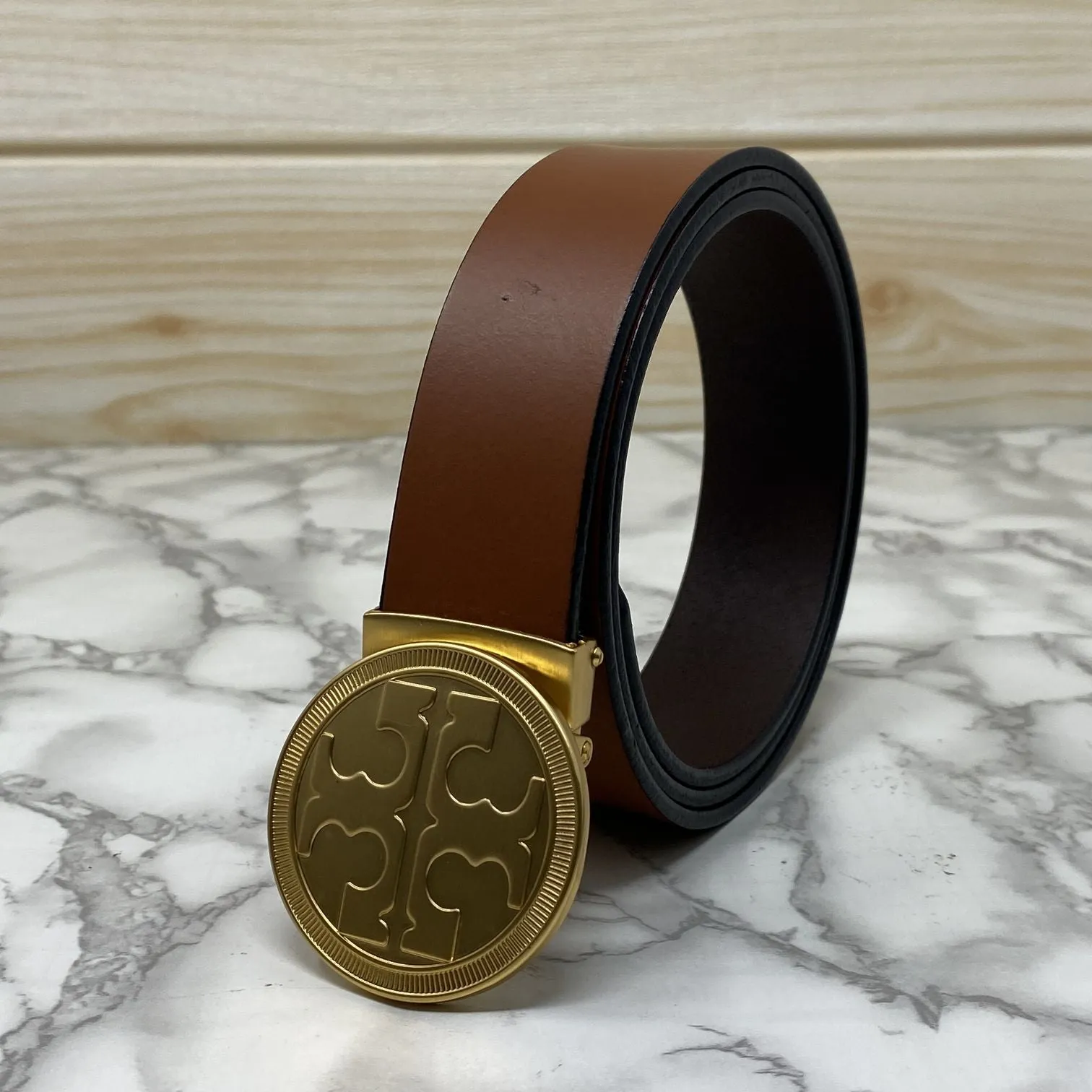 Vintage Round Buckle Belt With Leather Strap-JonasParamount