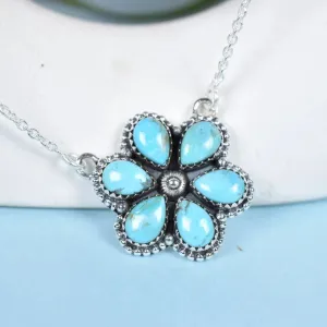 Vintage Turquoise Cluster Pendant - 925 Sterling Silver Southwestern Style Pendant