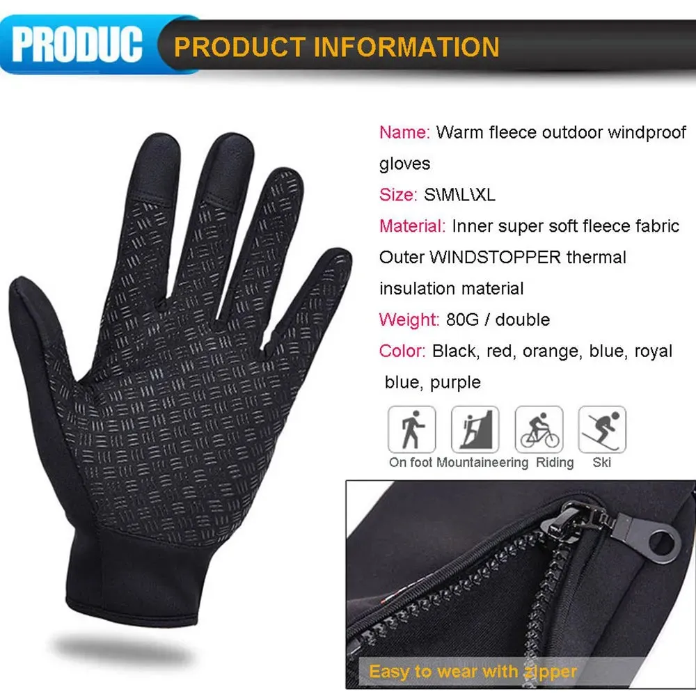 Warm Gloves For Men Waterproof Windproof Cold Gloves Snowboard Motorcycle Riding Driving Warm Touchscreen Zipper Glove