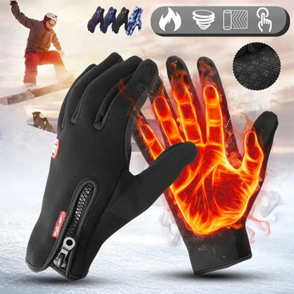 Warm Gloves For Men Waterproof Windproof Cold Gloves Snowboard Motorcycle Riding Driving Warm Touchscreen Zipper Glove