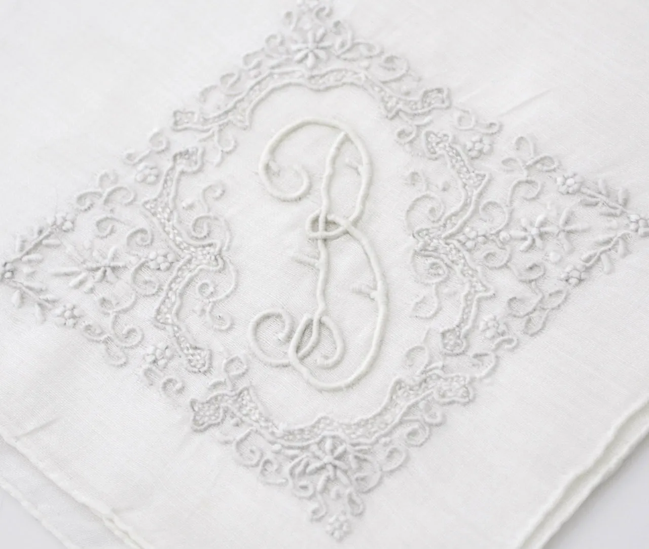 White monogrammed letter B vintage Madeira handkerchief SOLD