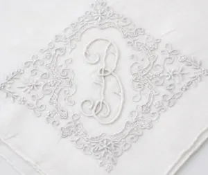 White monogrammed letter B vintage Madeira handkerchief SOLD