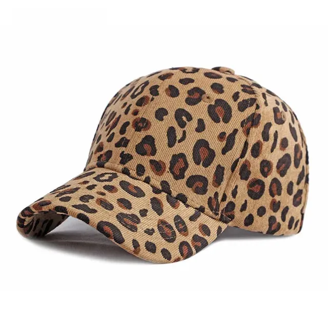 Women Leopard Pattern Corduroy Baseball Cap Men Retro Snapback Hat