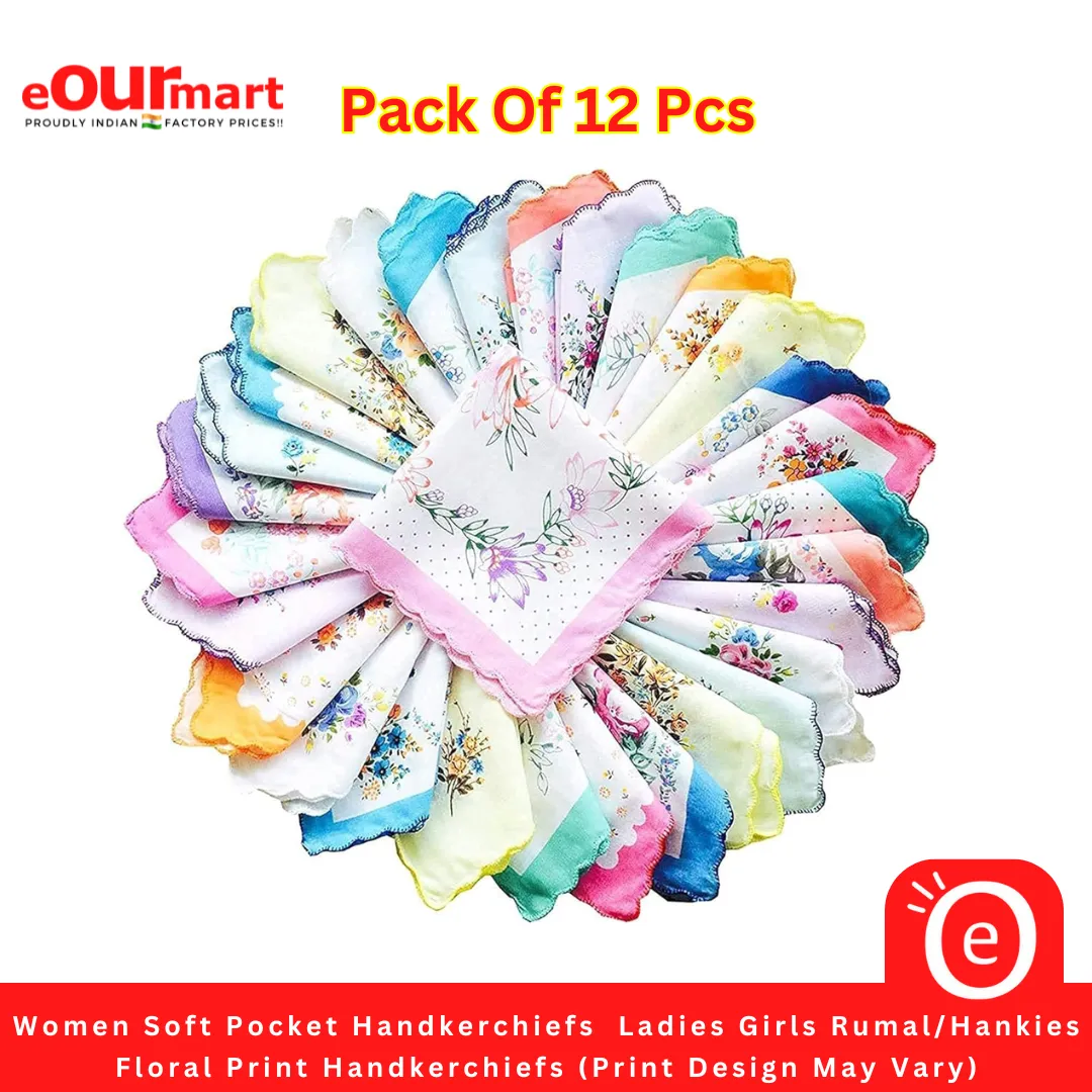 Women Soft Pocket Handkerchiefs | Ladies, Girls Rumal/Hankies | Floral Print Handkerchiefs (Print Design May Vary)