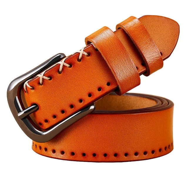 Women's Genuine Leather Designer Stitched Belt