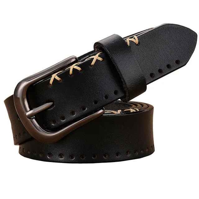 Women's Genuine Leather Designer Stitched Belt