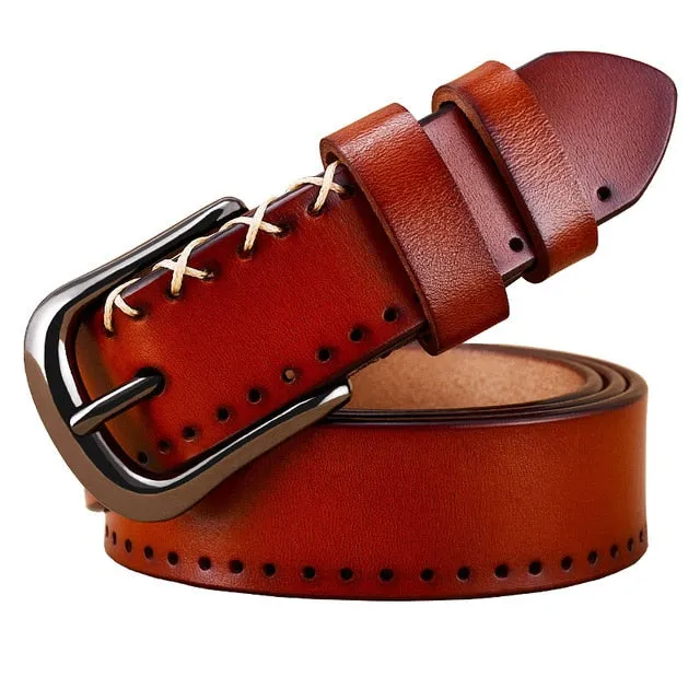 Women's Genuine Leather Designer Stitched Belt