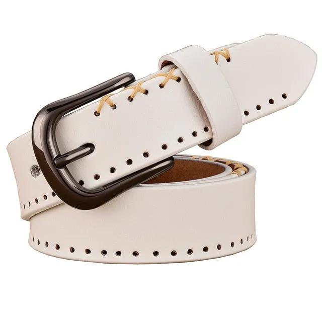 Women's Genuine Leather Designer Stitched Belt