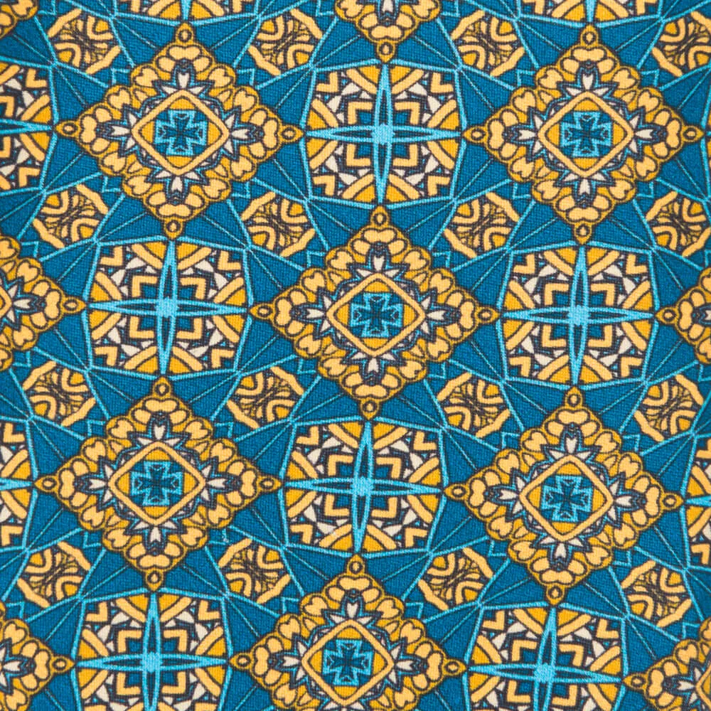 Yellow and Teal Medieval Art Duchesse Silk Tie